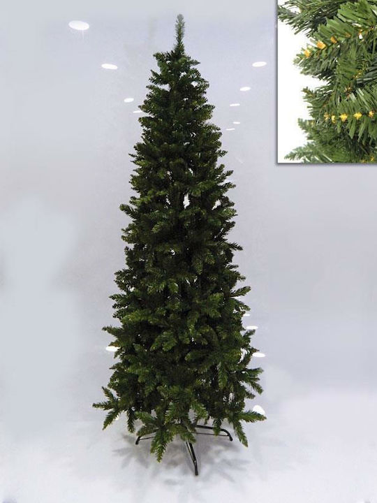 Christmas Slim Green Tree with Metallic Base and Built in Branches H210cm