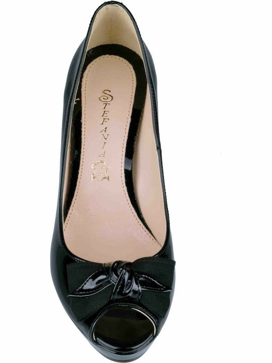 Stefania 1022 Black Patent Peeptoe Pumps Schwarz