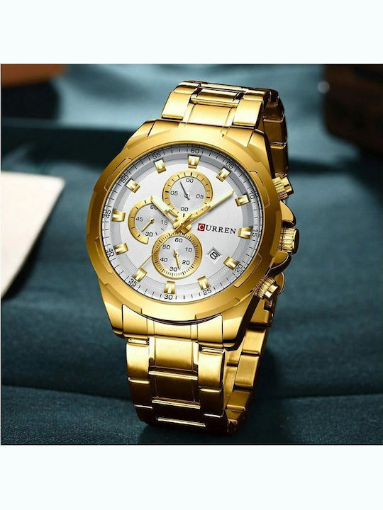 Curren Men's Watch 47mm Chronograph Battery With Stainless Steel Gold Bracelet