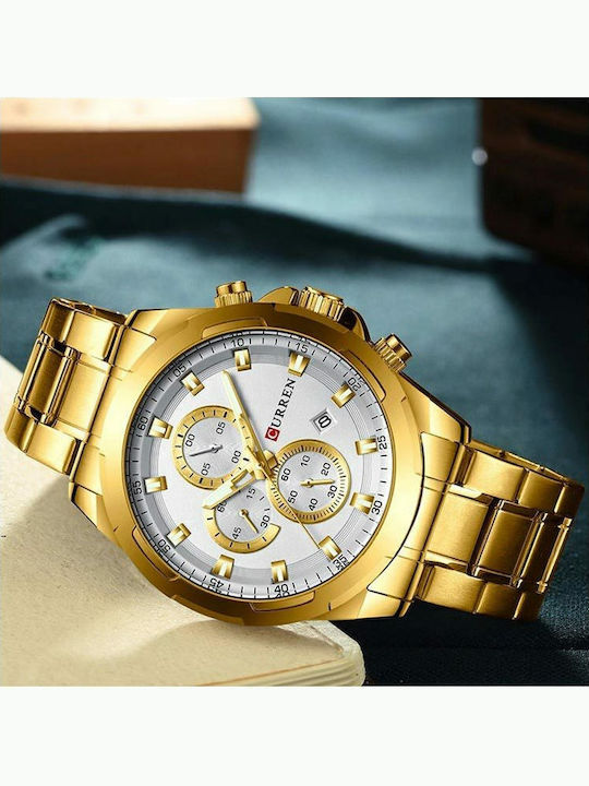 Curren Men's Watch 47mm Chronograph Battery With Stainless Steel Gold Bracelet