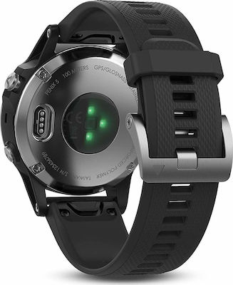 Garmin Fenix 5 Stainless Steel 47mm Αδιάβροχο Smartwatch με Παλμογράφο (Silver with Black Band)