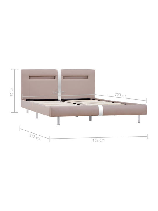 Κρεβάτι Ημίδιπλο Επενδυμένο με Δερματίνη Μπεζ με Τάβλες για Στρώμα 120x200cm