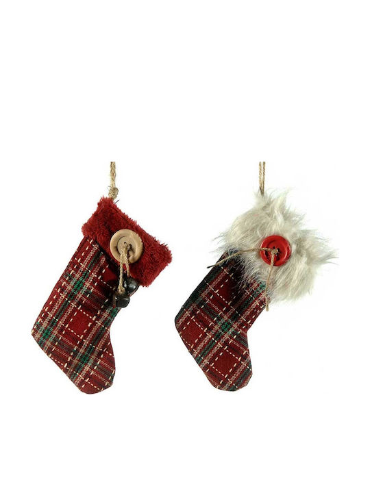 Weihnachtliche Dekorationssocken mit Rotem Karo und Fell 19cm Stoff Weihnachtsdekoration Socken M13xB2xH19cm Rot