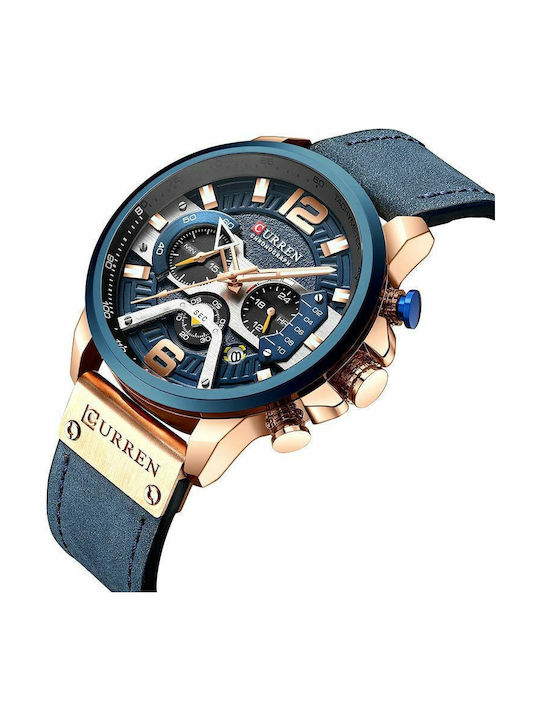 Curren Men's Watch 48mm Chronograph Battery with Leather Strap Blue