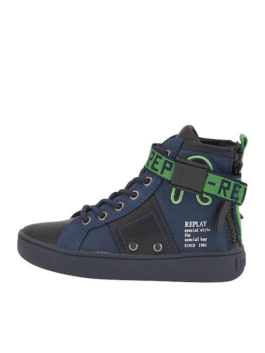 Leather Kids Boots with Velcro Navy Blue