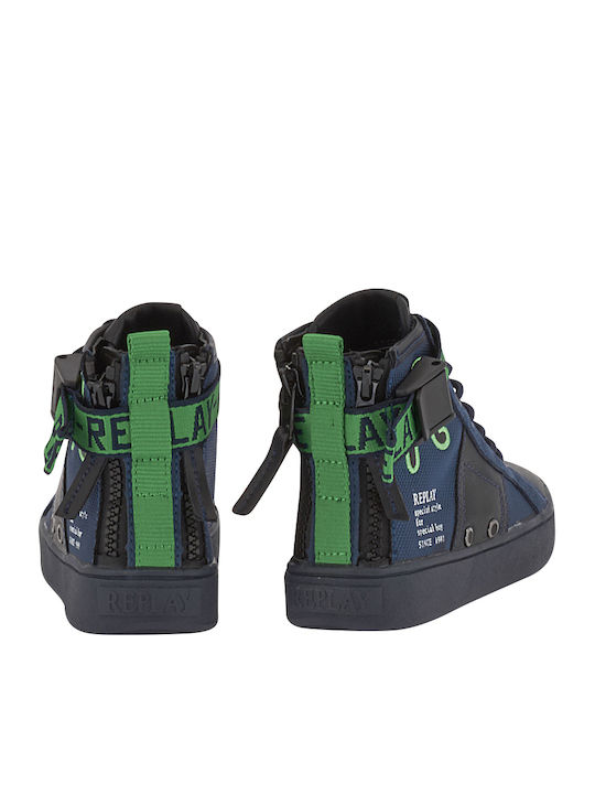 Leather Kids Boots with Velcro Navy Blue