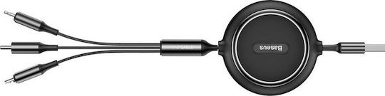 Baseus Golden Loop Retractable USB to micro USB / Type-C / Lightning Cable 3.5A Μαύρο 1.2m (CAMLT-JH01)