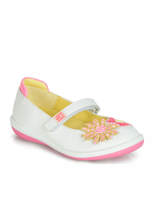 Agatha Ruiz De La Prada Kids Leather Ballerinas with Hoop & Loop Closure White