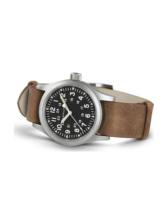 Hamilton Khaki Field Ανδρικό Ρολόι 38mm Μπαταρίας με Καφέ Δερμάτινο Λουράκι