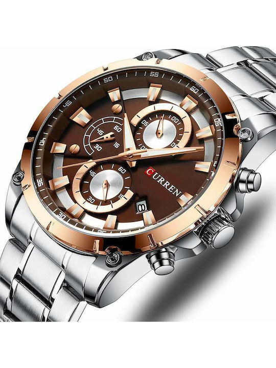 Curren Men's Watch 47mm Chronograph Battery with Metal Bracelet Brown