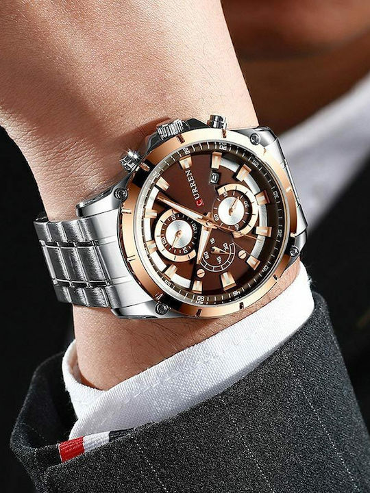 Curren Men's Watch 47mm Chronograph Battery with Metal Bracelet Brown