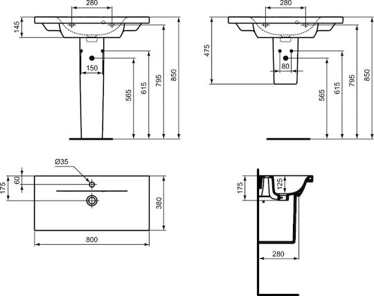 Ideal Standard Connect Space Încorporat Chiuvetă Porțelan 80x38x14.5cm Alb