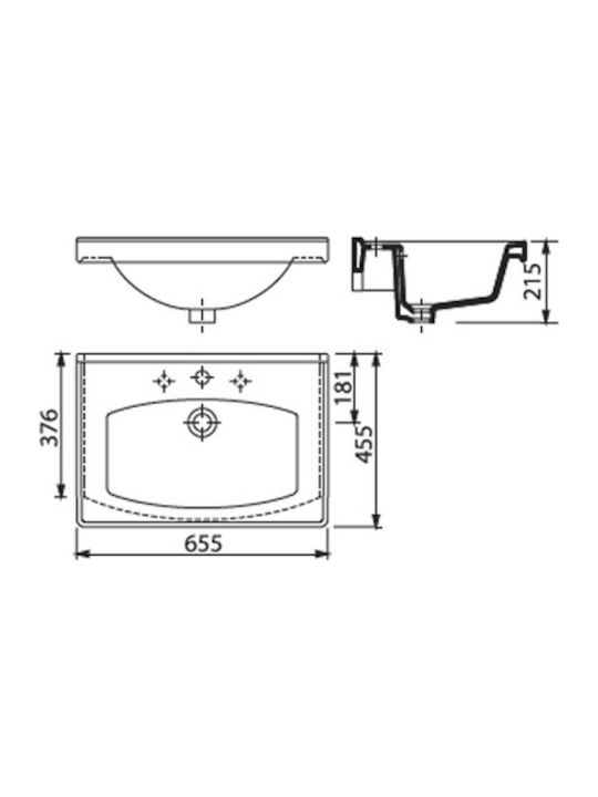 Creavit Superior Ένθετος Νιπτήρας Πορσελάνης 65.5x45.5cm Λευκός