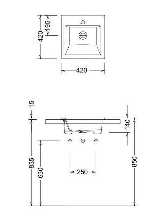 Serel Inset Sink Porcelain 42x42x14cm White