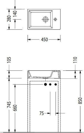 Serel Tetra Countertop Sink Porcelain 45x28x11cm White
