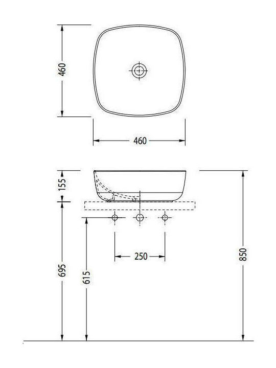 Serel 3049 Pe blat Lavoar Porțelan 46x46x15.5cm Alb