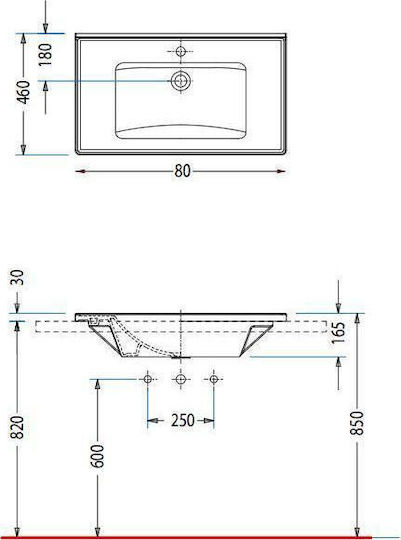 Serel Slim Montat pe perete Suspendat Chiuvetă Porțelan 80x46x16.5cm Alb