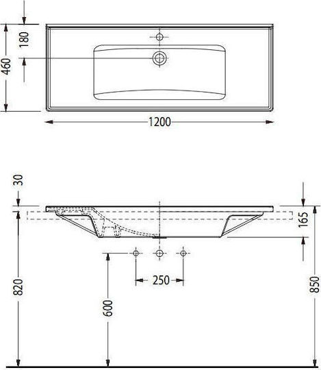 Serel Slim Wall Mounted Wall-mounted Sink Porcelain 120x46x16.5cm White