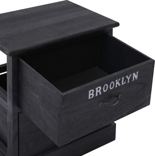 Bedside Table of Solid Wood Black 38x28x45cm