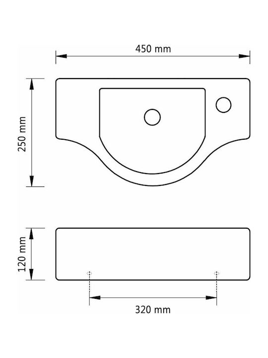 vidaXL Wall Mounted Wall-mounted Sink Ceramic 45x25x12cm Black