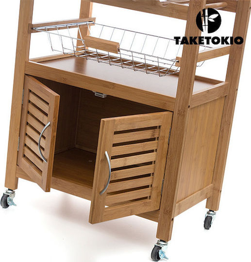 TakeTokio TakeTokio Lebensmittelregal Hölzernes Mit Rädern 3 Ebenen Braune 60x36x88cm
