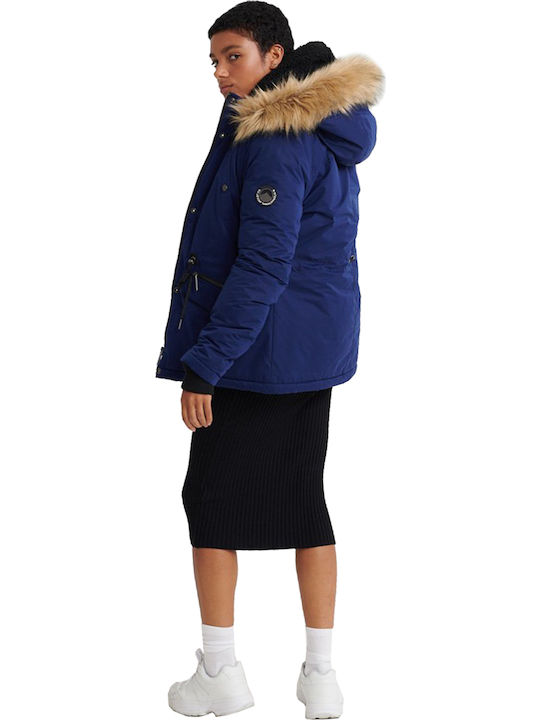 Superdry Alpine Women's Long Parka Jacket for Winter with Hood Navy Blue