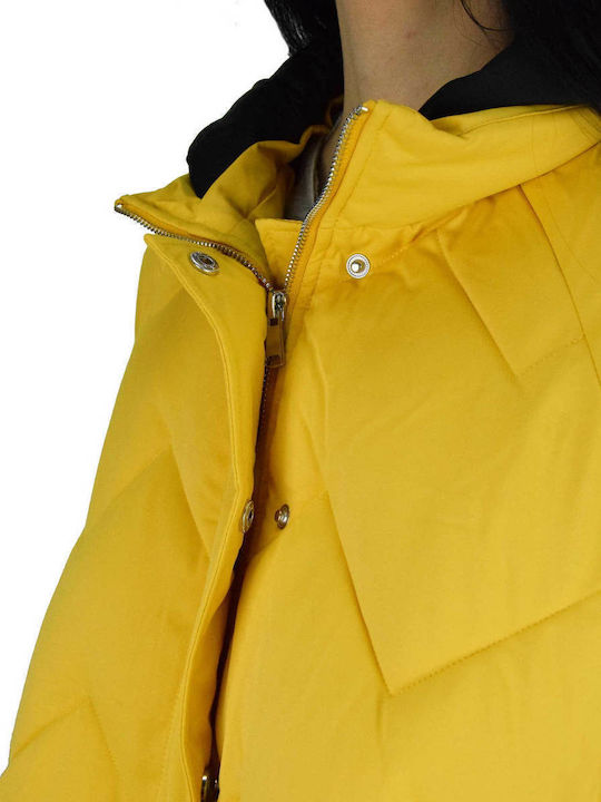 Women's Long Puffer Jacket for Winter with Hood Yellow