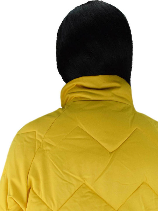 Women's Long Puffer Jacket for Winter with Hood Yellow