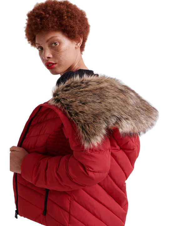 Arctic Glaze Κοντό Γυναικείο Puffer Μπουφάν για Χειμώνα Κόκκινο