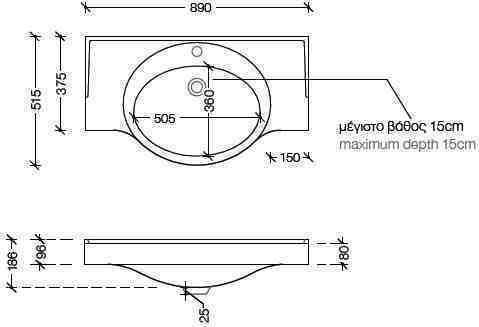 Adamidis Olympion An der Wand montiert Wandhängendes / Eingelassenes Waschbecken Porzellan 89x51.5x18.6cm Weiß