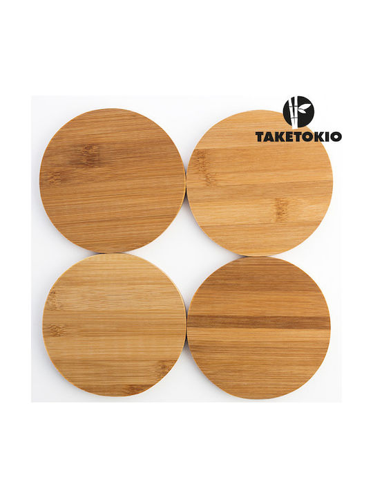 TakeTokio Round Wooden Beige Coasters 11cm 4pcs