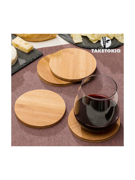TakeTokio Round Wooden Beige Coasters 11cm 4pcs