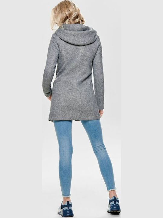 Sedona Women's Light Grey Melange Peacoat with Hood