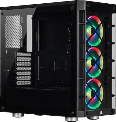 Corsair iCUE 465X RGB Геймърско бюро Midi Tower Компютърна кутия със страничен прозорец Черен
