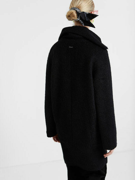 Desigual Γυναικείο Μαύρο Παλτό με Φερμουάρ