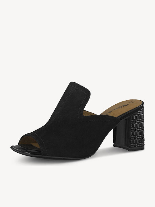 Leather Mules with Chunky High Heel in Black Color