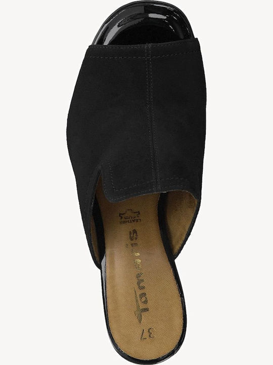 Leather Mules with Chunky High Heel in Black Color