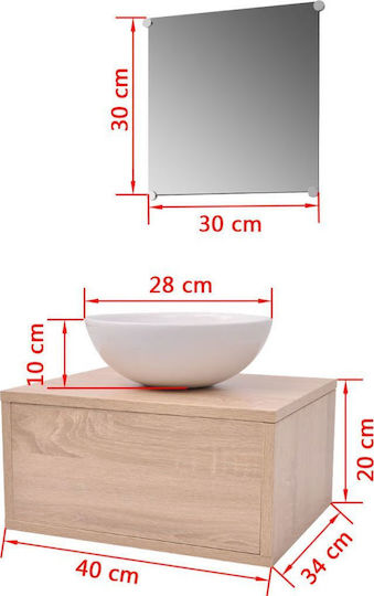 vidaXL Countertop with Sink & Mirror L40xW34xH20cm Oak