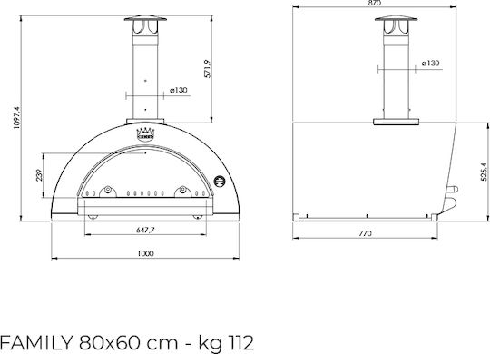 Clementi Family Печка за Пица от дърво Традиционен 100x77x109.7см