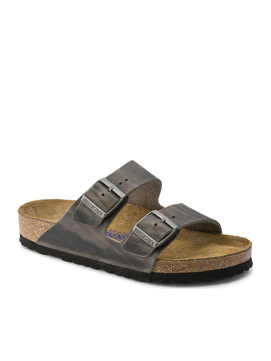 Arizona Soft Footbed Oiled Nubuck Leather Δερμάτινα Ανδρικά Σανδάλια σε Γκρι Χρώμα Narrow Fit