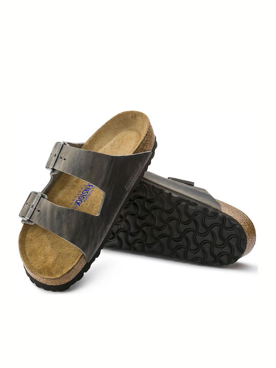 Arizona Soft Footbed Oiled Nubuck Leather Δερμάτινα Ανδρικά Σανδάλια σε Γκρι Χρώμα Narrow Fit
