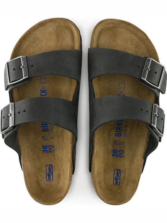 Arizona Soft Footbed Oiled Leather Men's Sandals Black Narrow Fit
