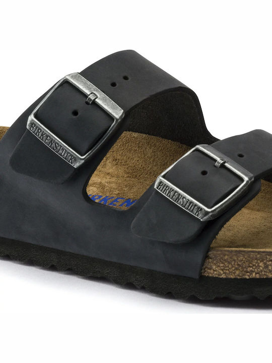 Arizona Soft Footbed Oiled Leather Men's Sandals Black Narrow Fit