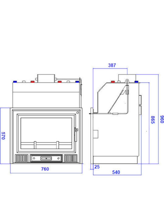 Metlor LDA 600/20 CS Ενεργειακό Τζάκι Ξύλου Καλοριφέρ 22.7kW Ίσιο με Ανοιγόμενη Πόρτα Κλειστού Δοχείου