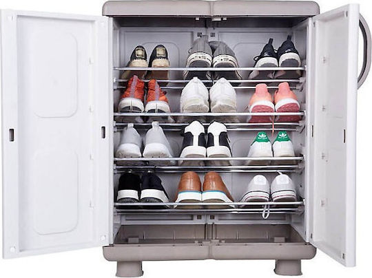 Shoe Cabinet Leda Plastic with 4 Shelves Beige/White 73x44x96cm