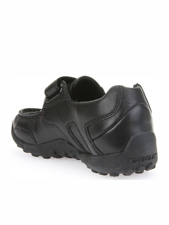 Leather Moccasins with Velcro Snake Black
