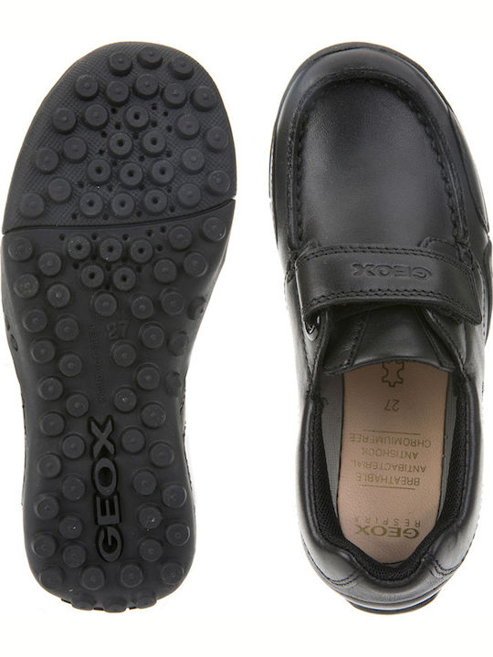 Leather Moccasins with Velcro Snake Black