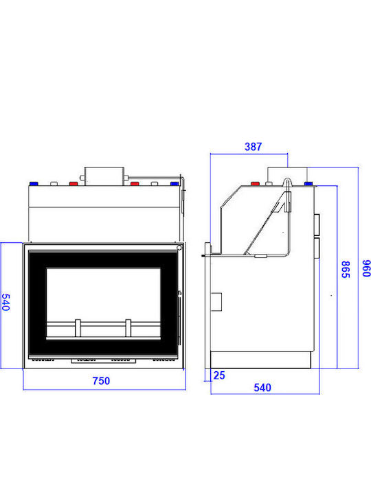 Metlor Vitrus AC Crystal Wood Fireplace Insert Radiator with Straight Window 22.7kW Closed Expansion Tank