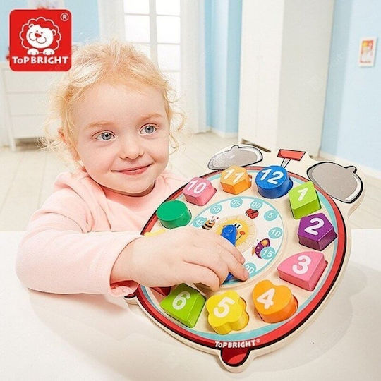 Top Bright Играчка за сортиране на форми Clock Puzzle With Blocks от дърво за 24++ месеца