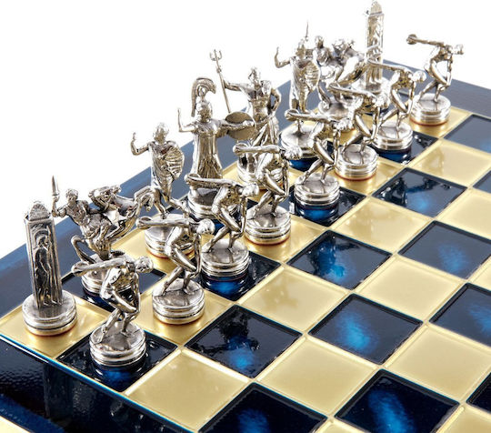 Manopoulos Discus Thrower Handmade Chess Metal with Pawns 36x36cm